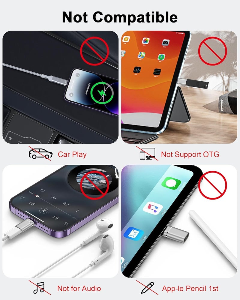 Haoano محول USB C إلى Lightning 4 حزمة، محول أنثوي Type-C إلى ذكر iPhone، دنجلة شاحن USBC إلى iPhone لأبل 14 برو ماكس 13 12 11 XS XR 8 بلس، آيباد/آيبود/ايربودز - للشحن فقط، غير مخصص للصوت/OTG - Image 5